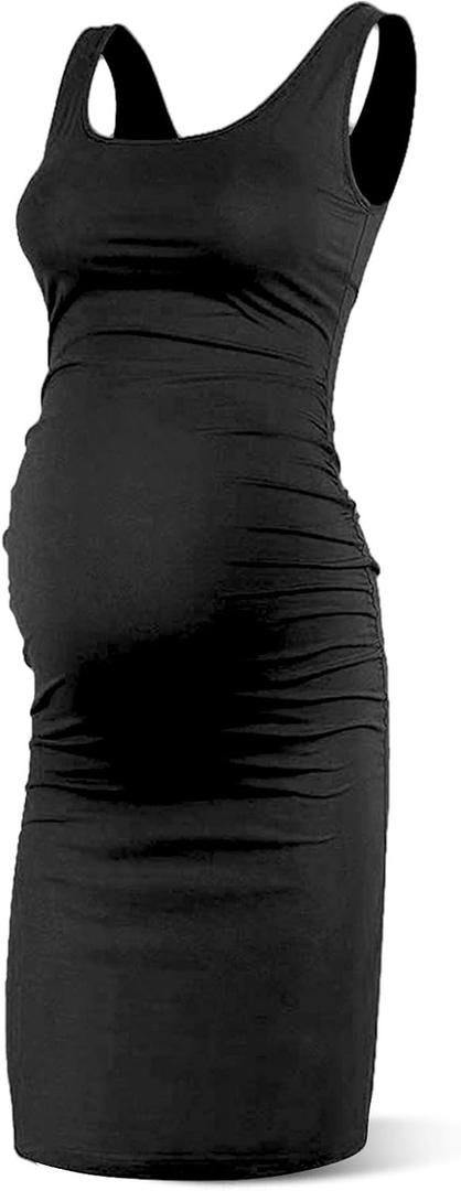 Rnxrbb Women Summer Sleeveless Maternity Dress Pregnancy Tank Scoop Neck Mama Clothes Casual Bodycon Clothing (1-a-black). XL