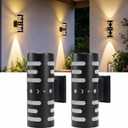 Solar Wall Lights Outdoor 2 Pack, 3000K Dusk to Dawn Lighting Wall Sconce Solar Powered, Modern Aluminum Design, IP65 Waterproof Up and Down Solar Lights Outdoor for House Garage Porch Exterior, 10.6"