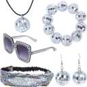 5 Pieces 1970s Disco Accessories Disco Set Ball Earrings Necklace Bracelet Bling Headband and Sunglasses for Women