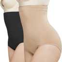 DREAM SLIM Women's High-Waist Seamless Body Shaper Briefs Tummy Control Panty Butt Lifter Shapewear Slim Waist Trainer (X-Large-XX-Large, Nude/Black 2 Pack)