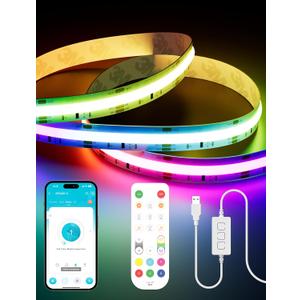 PAUTIX RGB Smart IC COB LED Strip Light 5V USB,Color Chasing UL-Listed Multicolor Flexible Tape LED Strip Light 9.84ft/3m Compatible with Alexa/Google Assistant,for TV,Desk,Monitor DIY Decoration