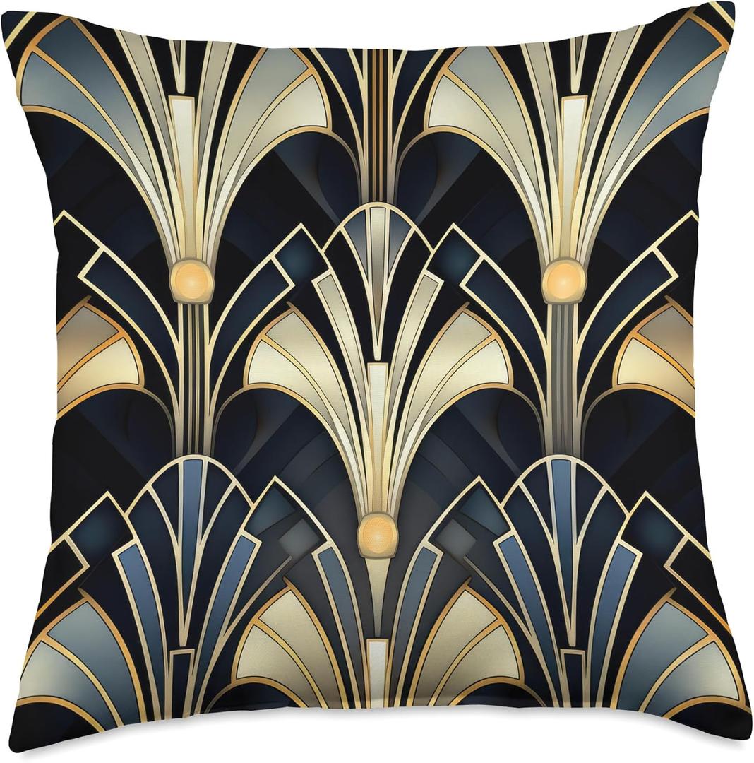 Retro Vintage twenties 1920's style glamorous black Throw Pillow (18x18), Pack Of 4