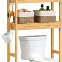 SONGMICS Over The Toilet Storage, 3-Tier Over Toilet Bathroom Organizer with Adjustable Shelf, 10.2 x 24.8 x 66.9 Inches, Space-Saving, Natural Beige UBTS001N01