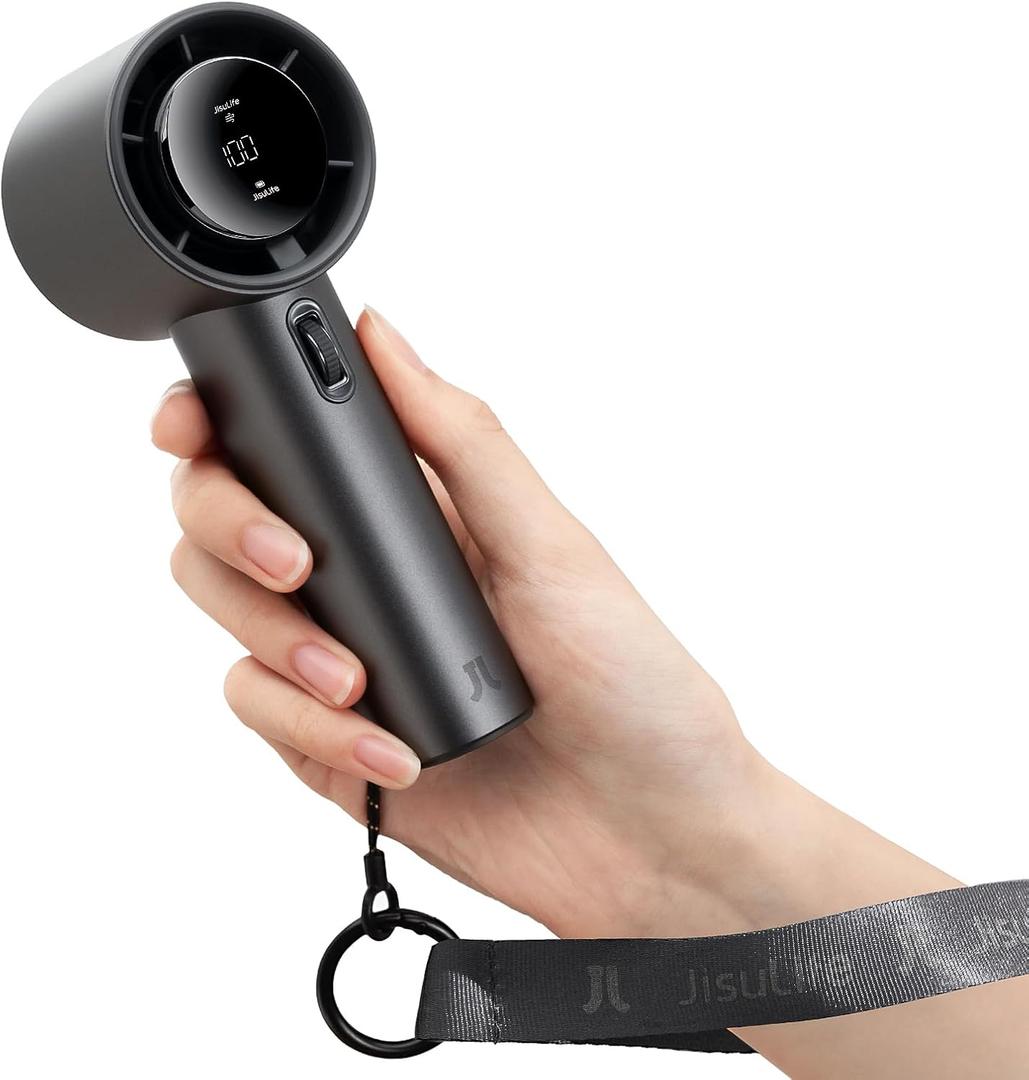 JISULIFE Handheld Fan Pro Series - Extreme Cooling Output: 1-100 Speed Scroll Wheel, Metal Body, Digital Display, 1.5H Fast Charge, 5000mAh-Portable Fan for Travel Outdoor, Gifts for Women Men(Grey)