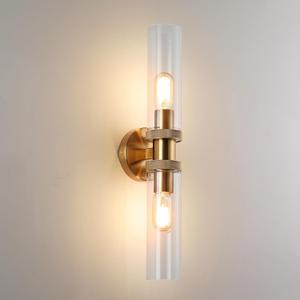 E26 Brushed Brass 2 Light Vanity Lights, Farmhouse Gold Modern Bathroom Wall Lamps with Glass Shade