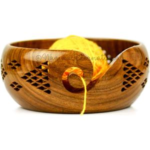 Nagina International Yarn Bowl (Shakar Para) - Small (6 x 6 x 3 Inches) Deluxe Handcrafted Selected Rosewood Yarn Ball/Skein Storage Bowl with Hand-Carved Triangular Decorative Grills - Knitting