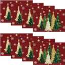 Artoid Mode Xmas Trees Snowflakes Winter Placemats Set of 8, 12x18 Inch Seasonal Red Christmas Table Mats for Party Kitchen Dining Decoration