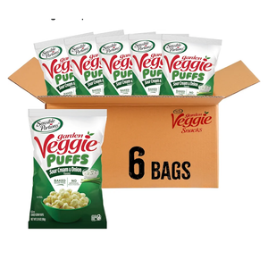 Sensible Portions Veggie Puffs, Sour Cream & Onion Flavor, Gluten-Free Chips, 3.75 Ounce Bag, 6-Pack ,BB:01242026