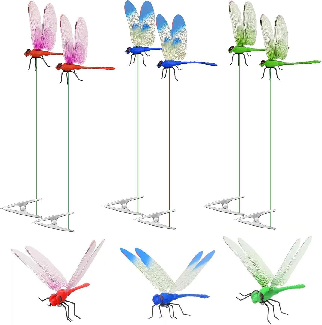 Dragonfly Clip Bug Repe Llent - 3D Dragonfly Clips,6 Pack-Garden Decor Deer and Horse Fly Deterrent for Indoor/Outdoor Garden