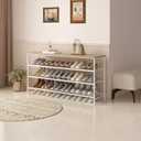 SUOERNUO Shoe Rack Organizer 4 Tier for Closet Entryway Free Standing Metal Storage Shoe Shelf with MDF Top Board (White+Oak, Large 4 Tier)