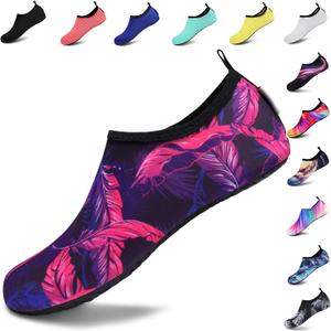 VIFUUR Water Sports Shoes Barefoot Quick-Dry Aqua Yoga Socks Slip-on for Men Women (5.5-6.5 Women/4.5-5.5 Men, Purple/Red Feather)