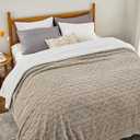 Bedsure Gentlesoft Sherpa Queen Size Blanket for Bed - Fleece Fluffy & Cozy Cable Jacquard Tufted for Women Gift, Thick and Warm Christmas Blanket for Winter, Beige, 90x90 Inches