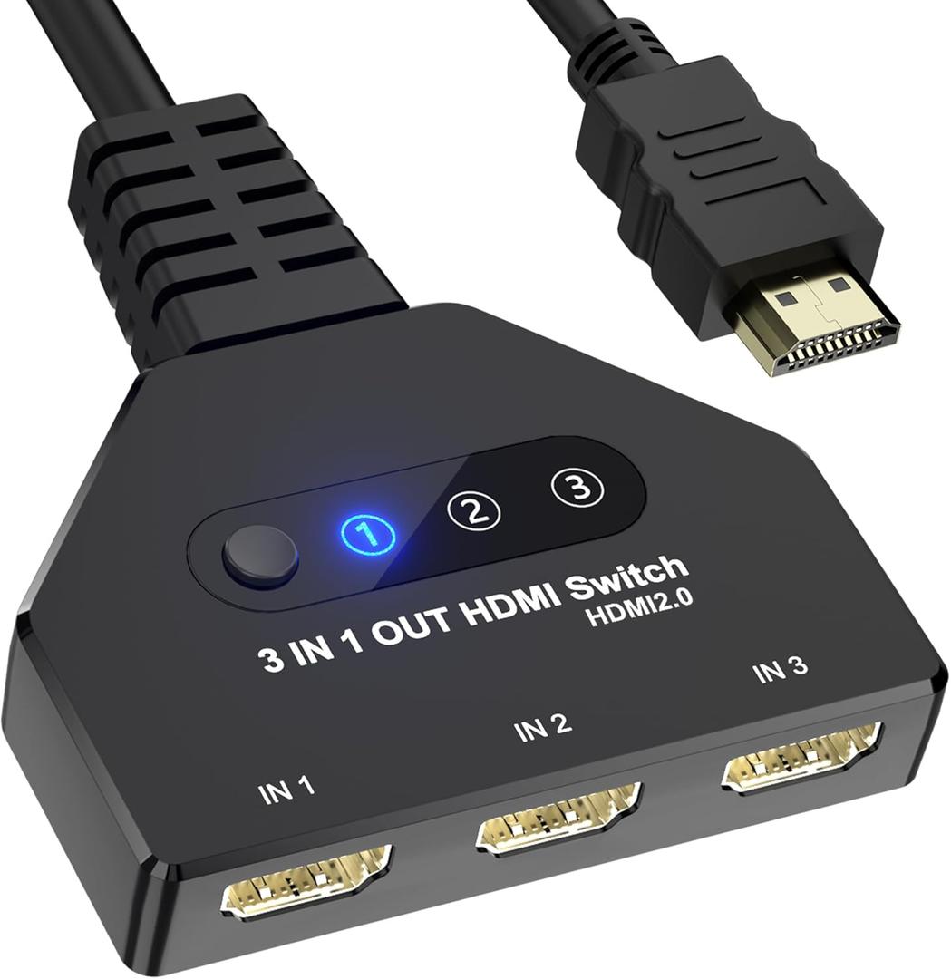 HDMI Switch 3 in 1 Out, 4K@60hz HDMI Splitter, 3 Way HDMI Switcher Supports Full HDCP2.2 1080P 3D Compatible with Roku Fire TV Stick HDTV PS4/PS5 Xbox One Chromecast, Compatible with Mac/Win/Linux