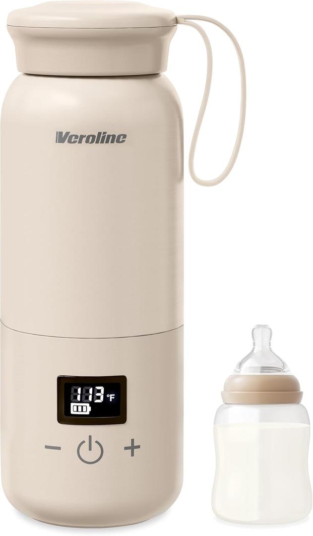 Portable Bottle Warmer for Travel, 10 Oz Baby Botle Warmer with Adjustable Temperature & Keep Warm for Formula, Breastmilk, Cordless Milk Warmer, Rechargeable Water Warmer for Outdoor (Beige)