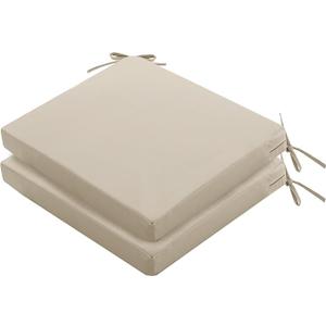 Outdoor Chair Cushions Set of 2: Waterproof & Fade Resistant Seat Cushion for Patio Furniture - 19 x 19 x 2 Inch Chair Pads with Ties and Hidden Zipper - Patio Chair Cushion Replacement, Beige