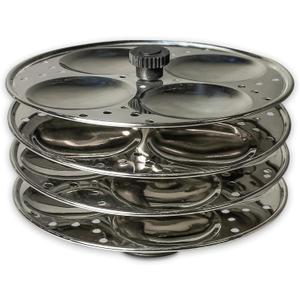 HOMORA Stainless Steel Idli Stand  3, 4 Tier Options  Supreme Quality Idli Maker Rack for Soft Idlis  Durable Idli Steamer Accessory for Pressure Cookers & Instant Pots, Indian Cooking (Silver, 4 layer)