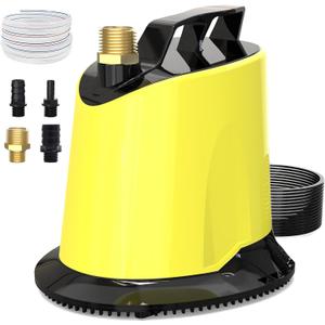 AgiiMan Sump Pump - 125W 1000GPH Submersible Water Pump with 16ft Drainage Hose, 25ft Extra Long Power Cord & 4 Hose Adapters, Water Pump for Basements, Pool Fountains, Hot Tub, Garden Pond, Yellow