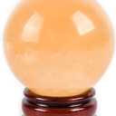 Natural Citrine Healing Crystal Gemstone Ball Divination Sphere Sculpture Figurine with Wood Stand Feng Shui Chakra Aura Home Desk Decor (60mm)