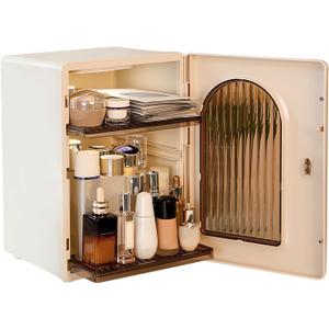 DASITON Large Capacity Makeup Organizer for Countertop, 3 Adjustable Layers Skincare Organizer, Dustproof & Waterproof Makeup Storage, Cosmetic Display Case for Vanity, Bathroom, Bedroom (Cream)