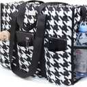 TOPDesign Utility Water Resistant Tote Bag with 13 Pockets, Top Zipper Closure & Thick Bottom Support, for Working Women (Large, Houndstooth)