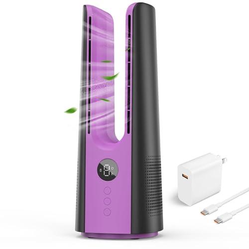 KONSIDEN Desk Fan, 13 Inch Portable Bladeless Fan, Small Quiet Table Fan with 60°Oscillating, 9 Speeds & 9H Timer, LED Display, Button Control, Easy to Clean, Personal Desktop Fan for Bedroom, Office