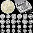 124 Pcs Bouquet Pins Flower Brooch Rhinestone Diamond Brooches Crystal Corsage Boutonniere Stick Pins Embellishments for Crafting Wedding Decor Supplies(Silver)