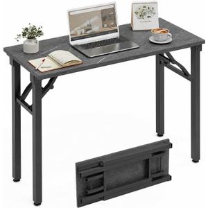 XBurmo Folding Desk Foldable Table, No Assembly 35.8" Foldable Desk Space-Saving Workstation for Small Space, Computer Table, Flat Storage for Home Office, Bedroom, Dorm, Study Room, Marble Greige, 35.8 x 15.7 Inch