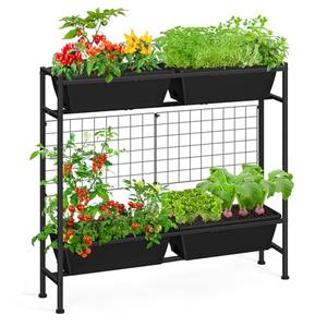 OYEAL Raised Garden Bed 32" Tall Elevated Planter Boxes with Trellis & Legs, Standing Herb Garden Planter Outdoor for Gardening, Vegetables, Flowers, Herbs, Backyard, Black
