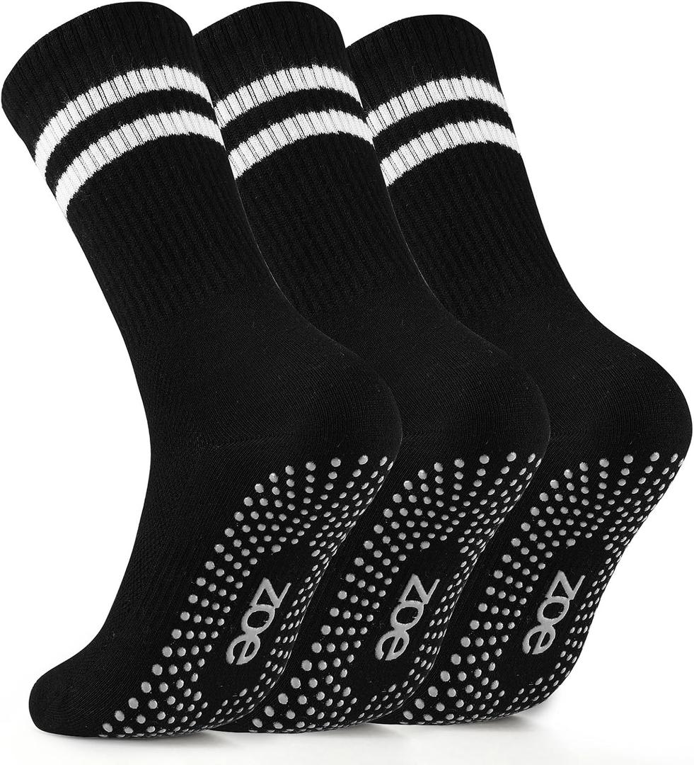 Pilates Socks - Non Slip Yoga Socks with Grippers, Sticky Barre Hospital Slipper Socks, 3-Pair Pack