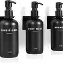 Set of 3 Shampoo and Conditioner Dispenser, 16oz Wall Mounted Shower Dispenser Stainless Steel Support, Easy to Replenish Stainless Steel Pump Head Durable Shower Soap Dispenser and Shampoo Dispenser (Black)