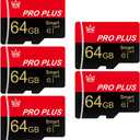 5 Pack TF Card 64GB with Adapter, High Speed Memory Card, UHS-I C10 A1 Memory TF Card for Tablet/Mobile Phone/Camera/Car Audio/Game Console (64GB-5 Pack)