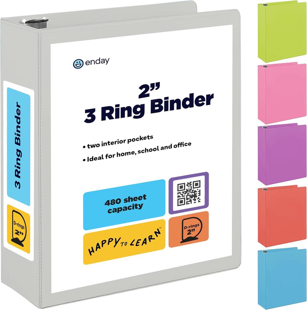 2 Inch 3 Ring Binder 2 Grey, Slant D-Ring 2 in Binder Clear View Cover with 2 Inside Pockets, Heavy Duty Colored School Supplies Office and Home Binders  by Enday