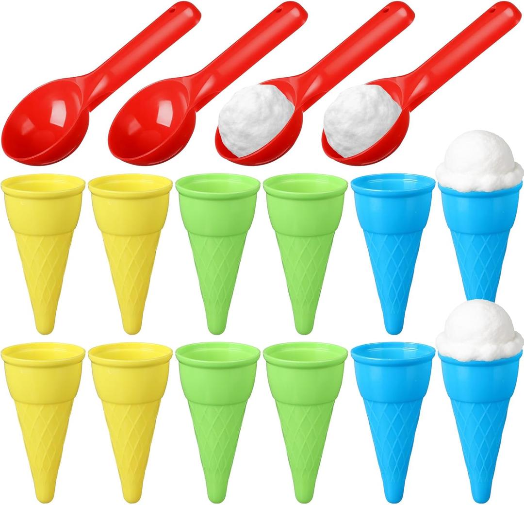Potchen 16 Pcs Plastic Ice Cream Cones Cups and Scoop Set, Beach Sand Toys for Kids, Summer Sandbox Ice Cream Mold Set for Sensory Table, Outdoor Play Backyard Seaside Activities