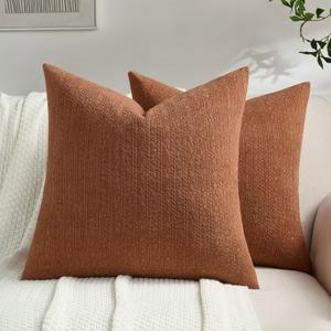 FUTEI Rust Chenille Throw Pillow Covers 18x18 Inch Set of 2,Luxuriously Soft Argyle Textured Cushion Cases,Modern Home Decor for Couch Living Room