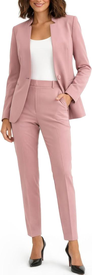 Marycrafts Women's Professional Stand Up Collar Blazer Pant Suits 2 Piece Set Business