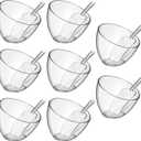 Hoolerry 16 Pcs Serving Bowls Kit Include Clear Plastic Bowls for Parties and Popcorn Measuring Scoops Acrylic Plastic Kitchen Angled Candy Scoops for Office Canister Salad Cooking (25 oz)