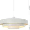 Mid Century Modern Large Oversized Plug in Pendant Light Fixture 17.7" Vintage Ceiling Hanging Lamp with 3-Layer Metal Shade Hanging Lights with Plug in Cord for Kitchen Island