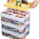 Douorgan Toy Storage Organizer for Lego Stackable Organizer Bins with Compartments Portable Containers with Lids Building Blocks Miniature Organizer Storage Box Toy Chest Case (Yellow, 3 Layers)
