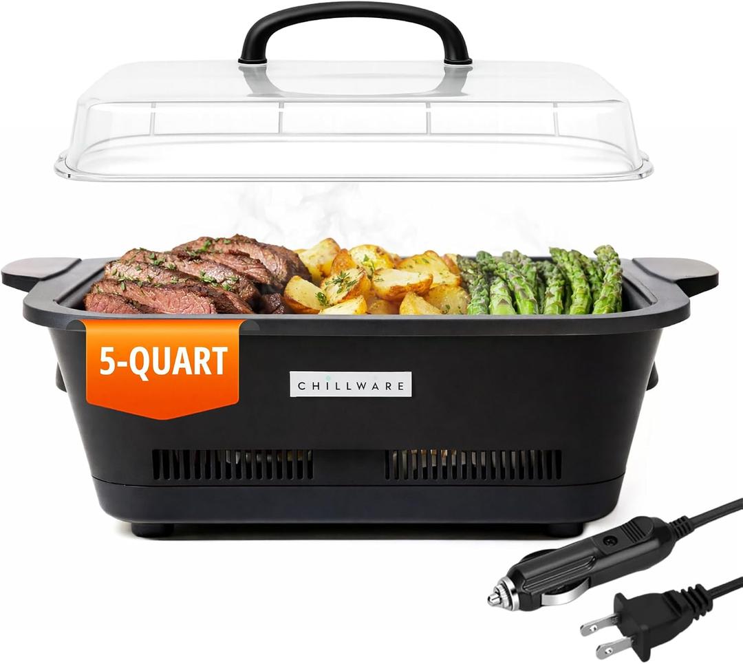 Electric Food Warmer & Cooler 5Qt, Portable Mini Crock Pot & Slow Cooker Alternative, Buffet Serving Dish for Cold (37F) or Hot (160F) Meals, Tailgating, Camping & Parties, Dishwasher Safe