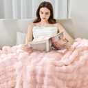 Faux Rabbit Fur Throw Blanket for Couch, Fluffy Warm Plush Thick Bubble Blanket for Bed Sofa Living Room, Soft Cozy Furry Blanket, 50x60 inches, Pink