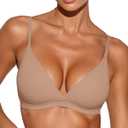 ProKloud Wireless Triangle Bralettes for Women Plunge Unlined Bras No Underwire Comfortable Unpadded Everyday Tshirt Bra (Medium, Warm Beige)