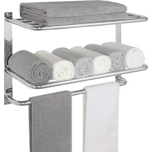 Towel Rack for Bathroom, DEWVIE 23 Inch Tower Holder with Tower Bars, SUS 304 Stainless Steel Lavatory Bath Towel Shelf Towel Hanger Wall Mount, 3-Tier (Brushed Nickel)
