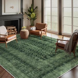 Lahome Vintage Machine Washable Rug 6x9, Soft 6x9 Area Rugs for Living Room Bedroom, Ultra-Thin Non Slip Green Area Rug Stain Resistant Large Carpet for Dining Room Office(6'x9')