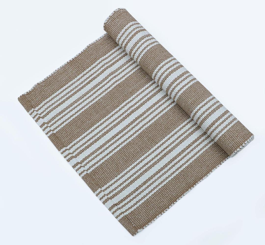Hand Woven 100% Cotton Yoga Mat- Thick Handloom Made in India- for Gym Floor Exercise - Runner for Bedroom (24"x72", Beige)