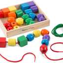 Melissa & Doug Primary Lacing Beads - Educational Toy with 30 Wooden Beads and 2 Laces for Toddlers, Fine Motor Skills Lacing Toys for Toddlers and Kids Ages 3+