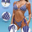 ZAFUL Crochet Bikini Sets for Women Cheeky Boho Bathing Suits Striped Brazilian High Cut Thong Bikini Swimsuit for Vacation (S)