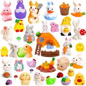 60Pcs Easter Luminous Mini Resin Figurines Miniature Figurines Tiny Small Easter Glow in The Dark Little Bunnies Chicken for Dollhouse Eggs Fillers Landscape Micro Garden Decoration Party Favors