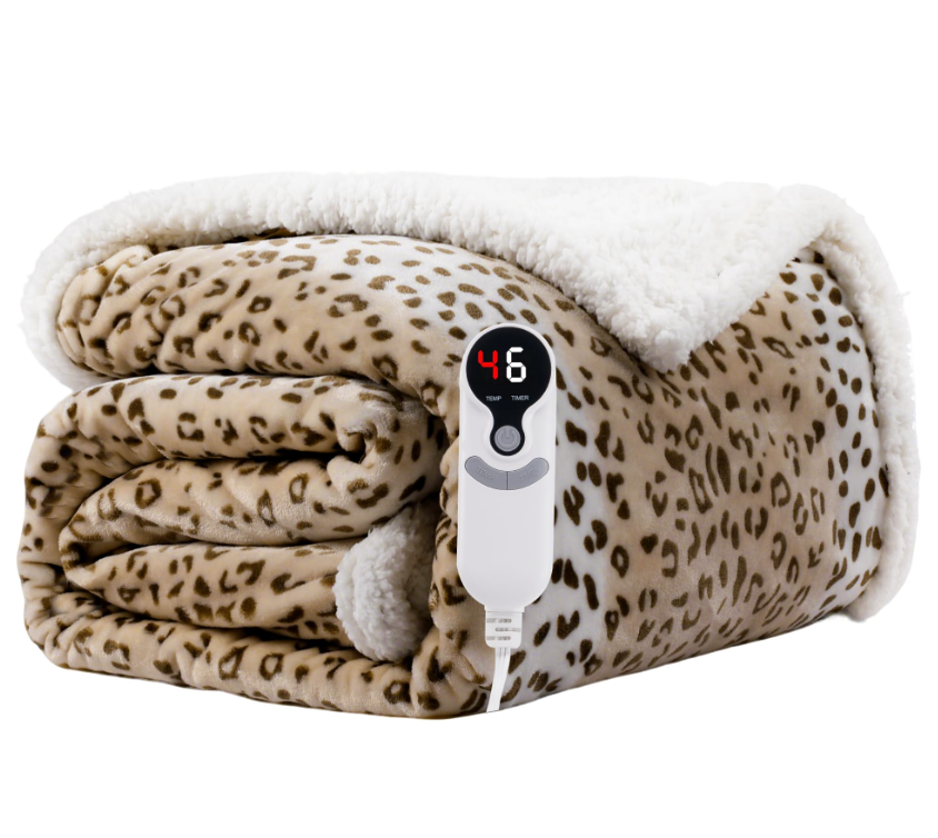 Electric Heated Blanket Full Size 72"x84" - Microplush & Sherpa Fabric Dual-Sided, 9 Heat Settings & 10 Hours Auto Off, Cozy Warming Throw for Office or Bed, Machine Washable, Beige Leopard Print