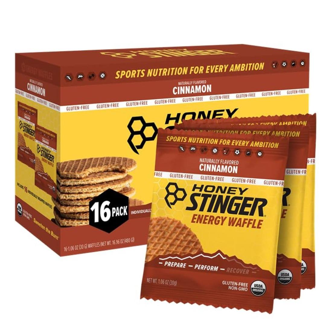 Honey Stinger Organic Gluten Free Cinnamon Waffle, Energy Stroopwafel for Exercise, Endurance and Performance, Sports Nutrition for Home & Gym, Pre and Post Workout, Box of 16 Waffles, 16.96 Ounces (EXP 08/26/26)