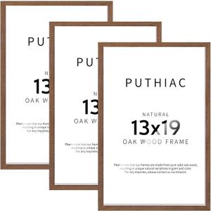 13x19 Solid Oak Wood Picture Frames, Walnut, 3 Pack | Minimalist oak frame; fits 11x17 with mat or 13x19 without; wall display for family photos, art prints, or gallery walls.
